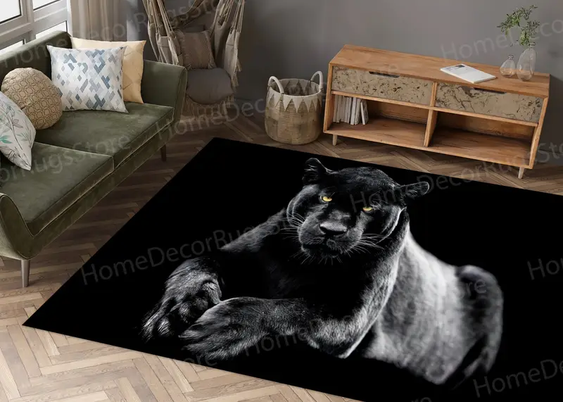 Eleganter bedruckter Black Panther-Teppich: Modernes, loftartiges, trendiges Design