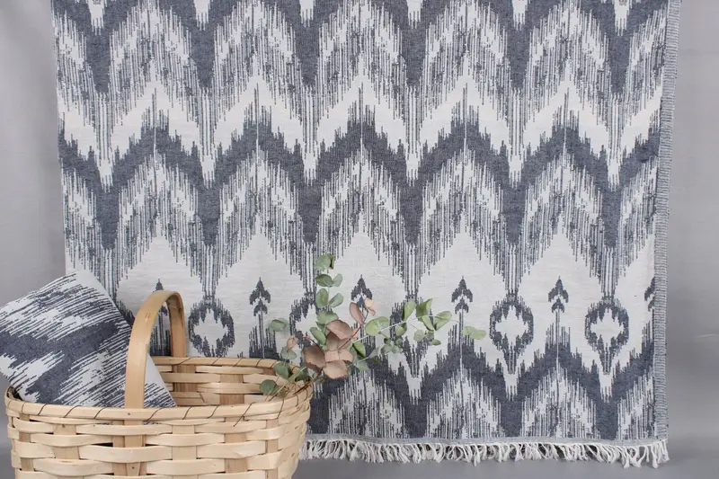 Personalized Turkish Blanket Navy Patterned, 75x89 Inches