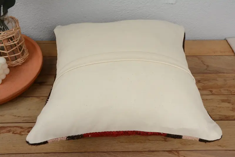 16x16 Red Pillow Cover, Handwoven Cushion, Vintage Pillow, Interior Designer Pillow, Boho Pillow, Rustic Pillow Case, Pillow Case - 6