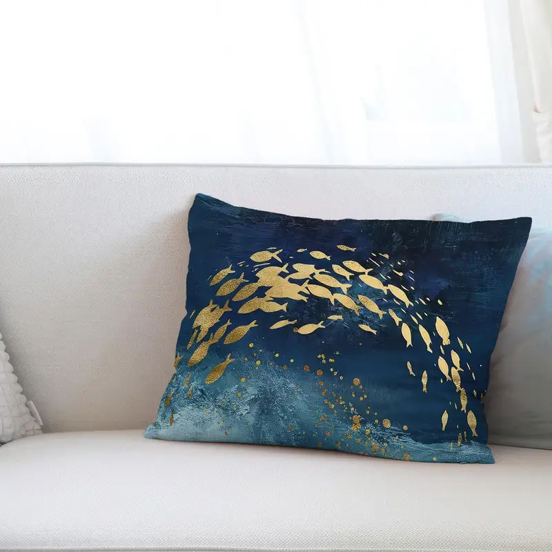 Almohada con estampado de peces abstractos: acento de decoración del hogar de lujo moderno