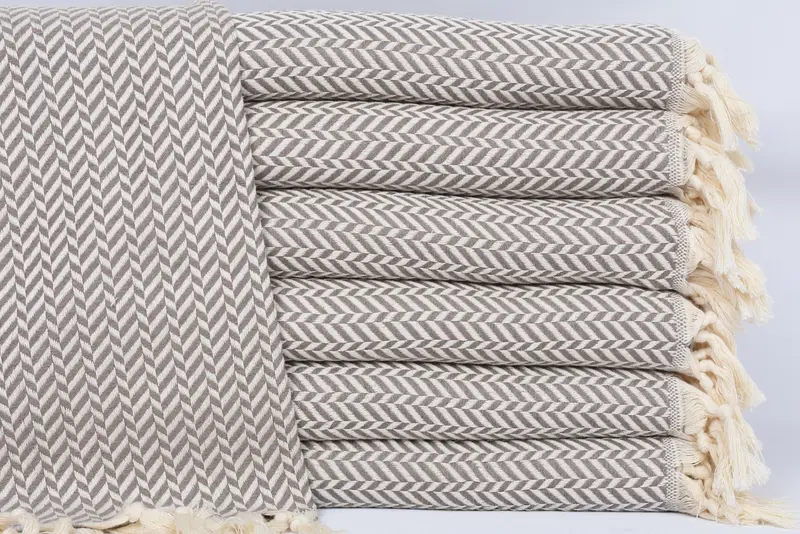 Brown Chevron Hand Towel, Handmade Organic Cotton, 36x18 Inches