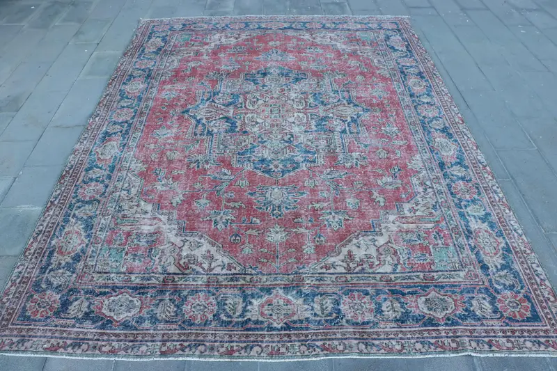 Kırmızı & Mavi İran Halısı, 8,7x11,6 ft Zarif Dekor