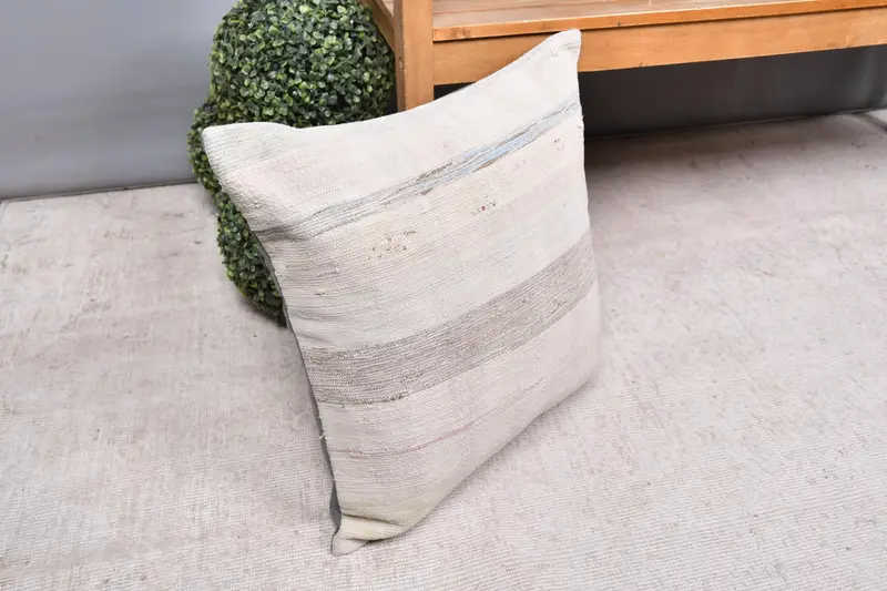 Boho Pillow, Throw Kilim Pillow, Pillow, 20x20 White Pillow, Neutral Throw Pillow Cover, Turkish Rugs Pillow Case, Interior Designer Pillow - 7