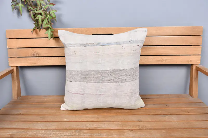 Boho Pillow, Throw Kilim Pillow, Pillow, 20x20 White Pillow, Neutral Throw Pillow Cover, Turkish Rugs Pillow Case, Interior Designer Pillow - 6