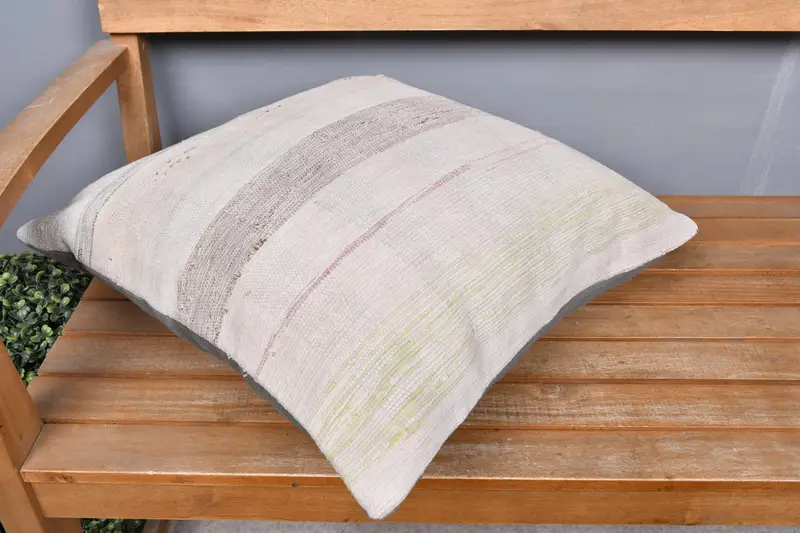 Boho Pillow, Throw Kilim Pillow, Pillow, 20x20 White Pillow, Neutral Throw Pillow Cover, Turkish Rugs Pillow Case, Interior Designer Pillow - 2