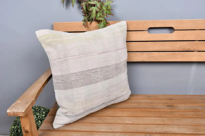 Boho Pillow, Throw Kilim Pillow, Pillow, 20x20 White Pillow, Neutral Throw Pillow Cover, Turkish Rugs Pillow Case, Interior Designer Pillow - 1