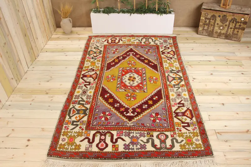 手作りグリーンラグ、0.5x9.3フィートレインボーフローラル幾何学模様