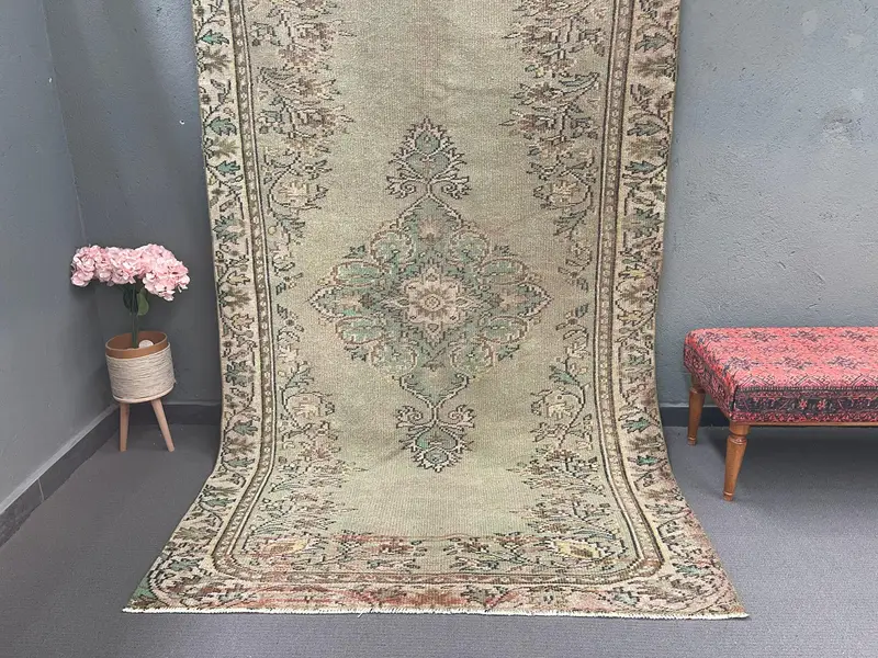 Oushak Rug, 5.2x8.7 ft Vintage Rug, Green Southwestern Rug Wool - 1