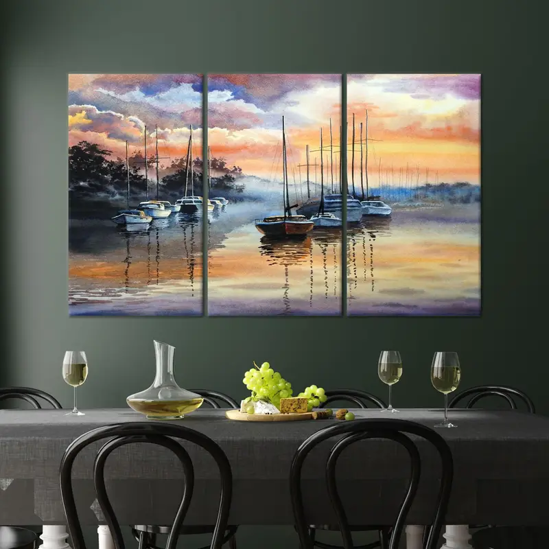 モダンな抽象海景キャンバス: サンセット セレニティ プリント