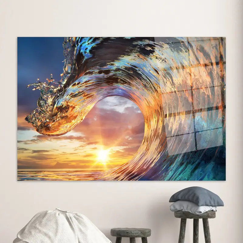 Elegant Sunset Seascape Printed Glass - Modern Coastal Design