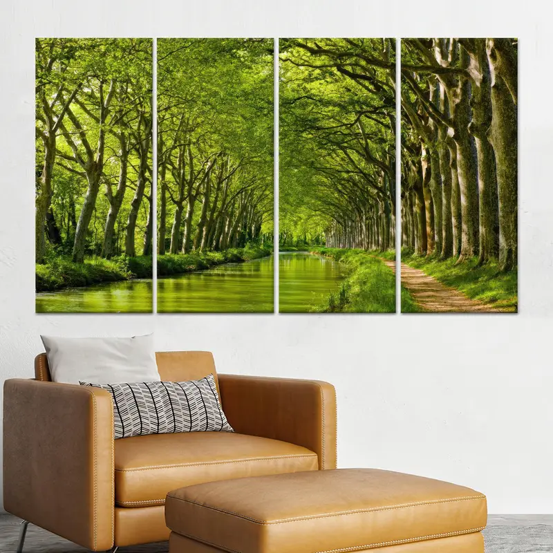 Trendy Çiftlik Evi Yeşil Ağaç Fransa Manzara Baskılı Kanvas