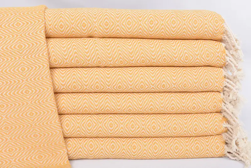 Small Bath Towel Turkish Hand Towel 36x18 Mustard Zigzag Diamond