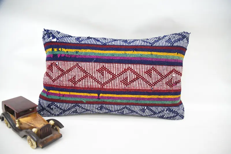 Throw Antique Cushion, Blue 12x20 inch Pillow, Sofa Cushion Cover - 1