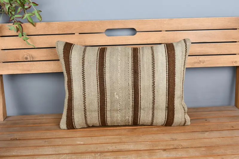 Pillow Case, Kilim Cushion Sham, Aesthetic Pillow, Throw Kilim Pillow, Kilim Rug Cushion, Turkish Pillow, Neutral Pillow Case, 16x24 Beige Pillow - 6