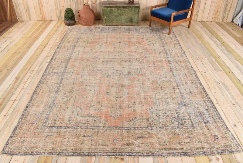 Alfombra a cuadros naranja y azul, decoración elegante de 8,3x11,5 pies