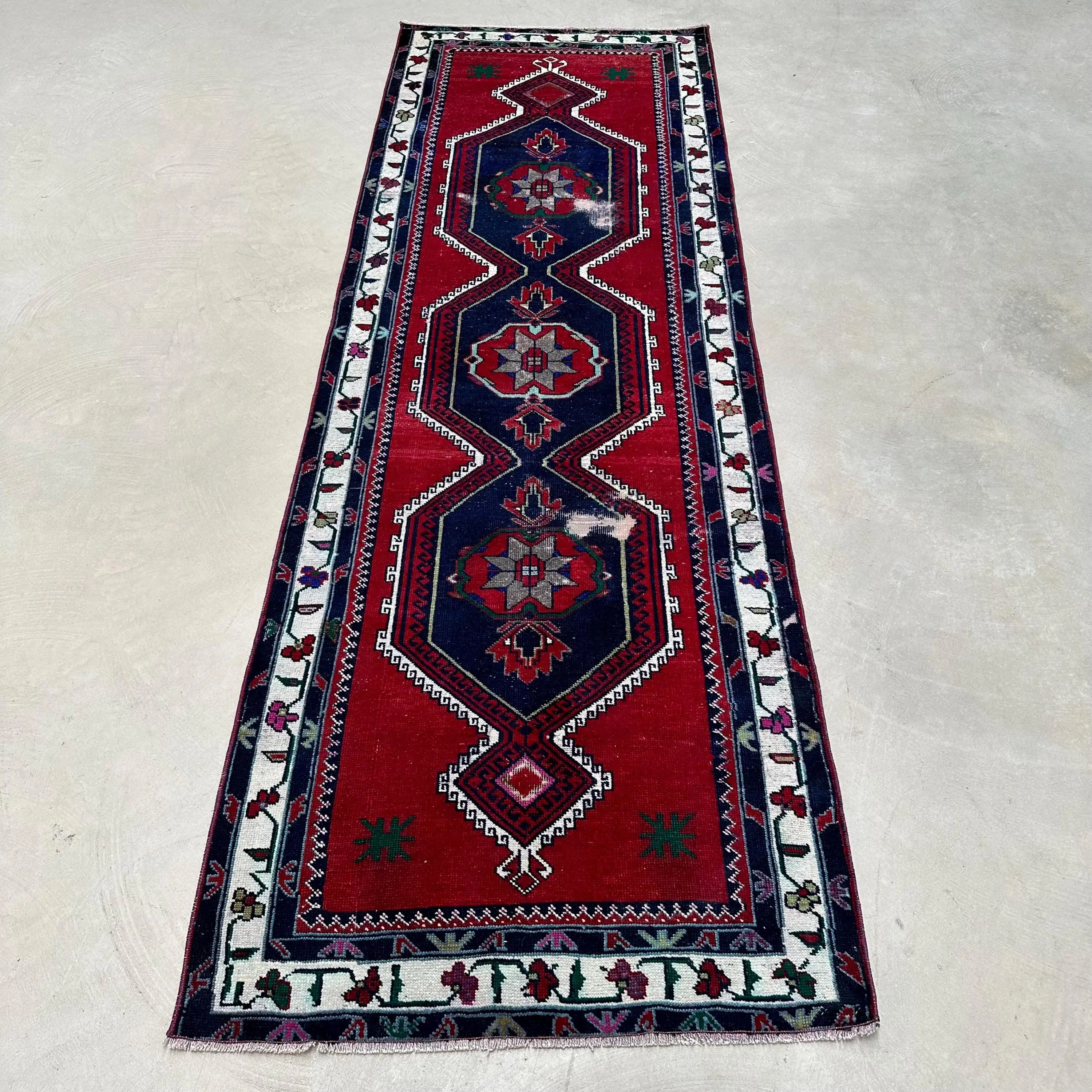 3x9.3 ft Turkish Vintage Rug, Runner Rug, Red Wool Rug - 1