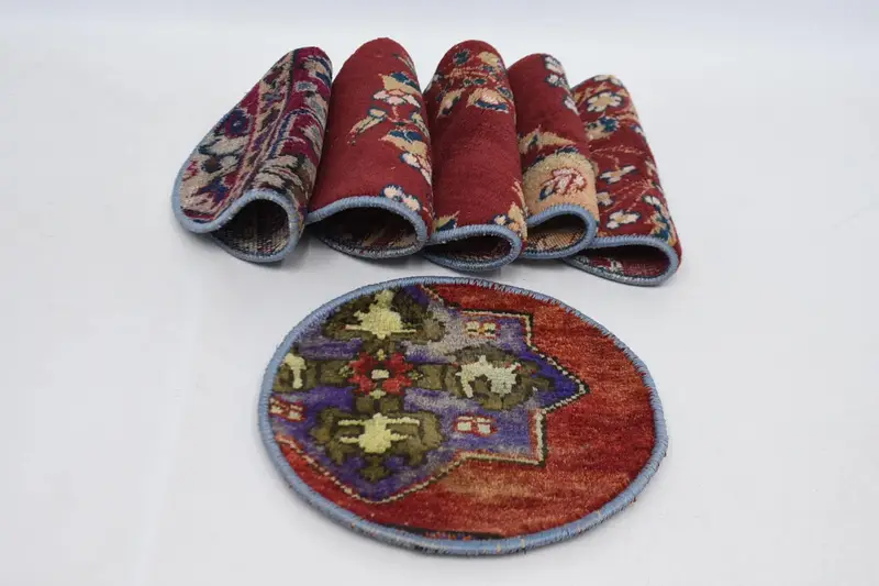 Mantel individual bohemio rojo y bronce, decoración de lana de algodón Art Déco