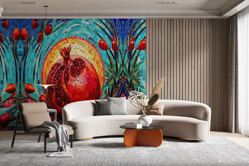 Blue Wall Decals, Abstract Wallpaper, Decals For Walls, Pomegranate Wallpaper, Gift Wallpaper, Modern Wall Print, Paper Crafts, - 7