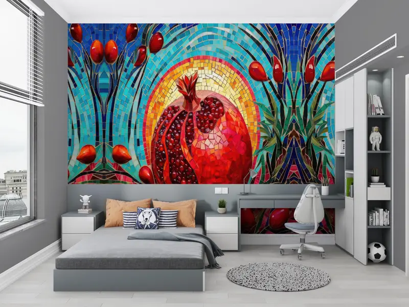 Blue Wall Decals, Abstract Wallpaper, Decals For Walls, Pomegranate Wallpaper, Gift Wallpaper, Modern Wall Print, Paper Crafts, - 6