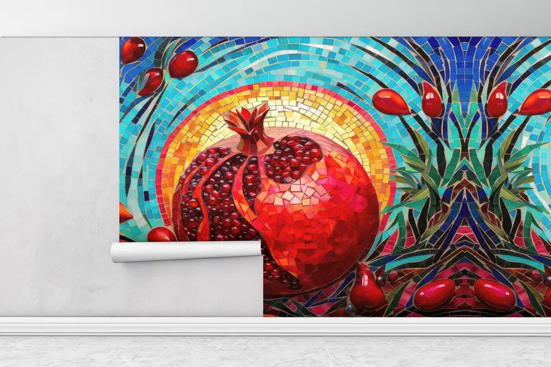 Blue Wall Decals, Abstract Wallpaper, Decals For Walls, Pomegranate Wallpaper, Gift Wallpaper, Modern Wall Print, Paper Crafts, - 1