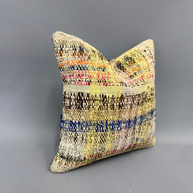 Antique Pillows, Nautical Throw Pillow, Decorative Throw Pillow, Kilim Pillow, Kilim Cushion Sham, Pillow Case, 12x12 Yellow Pillow Case - 2
