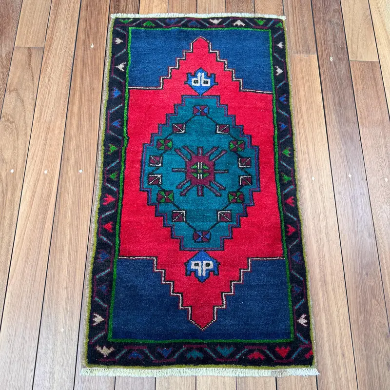 Turkish 1.8x3.3 ft Small Rug, Vintage Rug, Oushak Red Floral Rug - 1