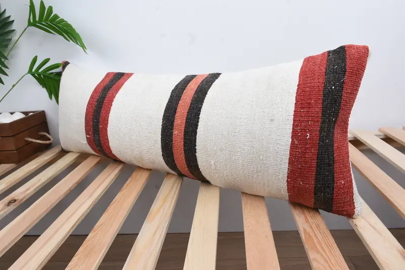 Vintage Kilim Throw Pillow, 12x36 White Cushion Cover, Interior Designer Pillow, Ethnic Pillow, Bench Cushion Case, Cushion Case, Kilim Pillow - 5