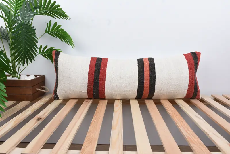 Vintage Kilim Throw Pillow, 12x36 White Cushion Cover, Interior Designer Pillow, Ethnic Pillow, Bench Cushion Case, Cushion Case, Kilim Pillow - 1