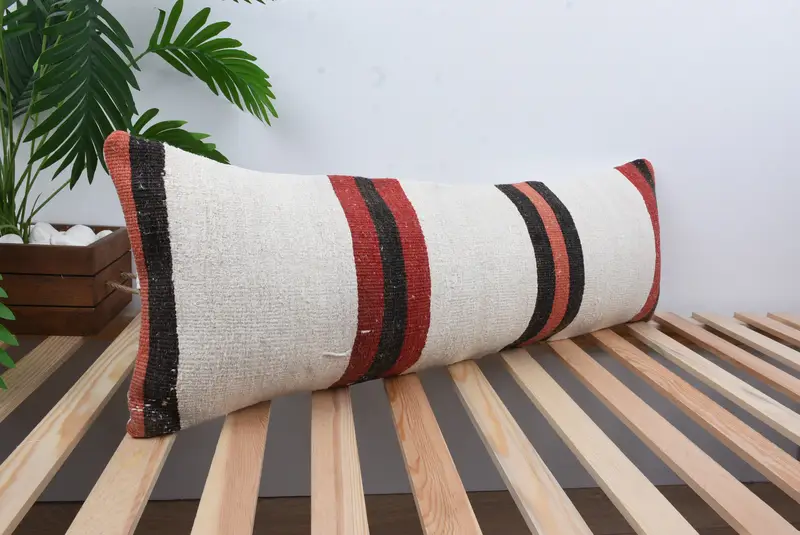 Vintage Kilim Throw Pillow, 12x36 White Cushion Cover, Interior Designer Pillow, Ethnic Pillow, Bench Cushion Case, Cushion Case, Kilim Pillow - 4