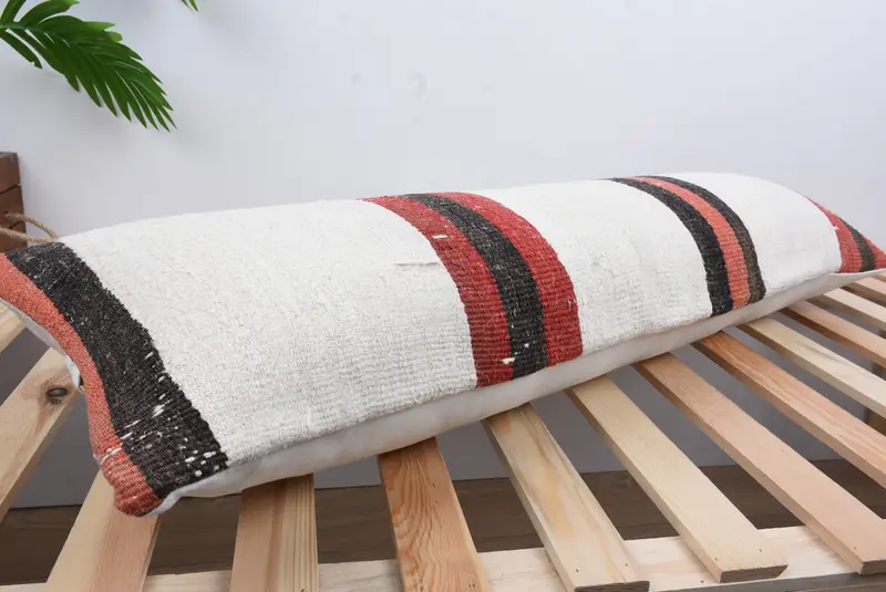Vintage Kilim Throw Pillow, 12x36 White Cushion Cover, Interior Designer Pillow, Ethnic Pillow, Bench Cushion Case, Cushion Case, Kilim Pillow - 6