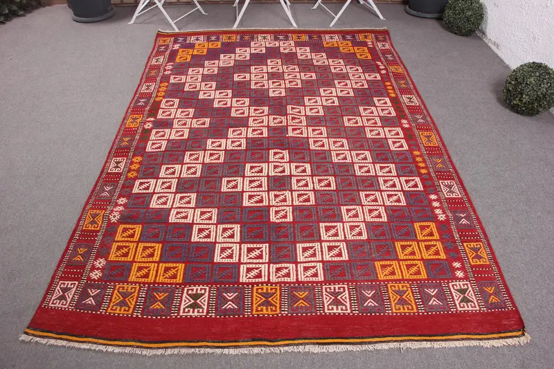 Handmade Red & Beige Persian Rug, 5,1x7,7 ft