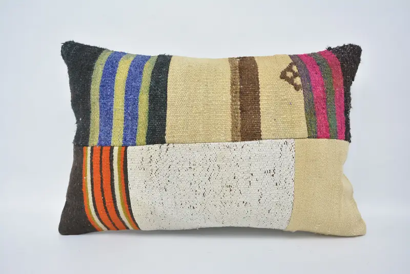 Throw Kilim Pillow, Pillow Cover, 16x24 White Cushion Case, Handmade Kilim Cushion, Square Throw Pillow Case, Pillow for Sofa - 1