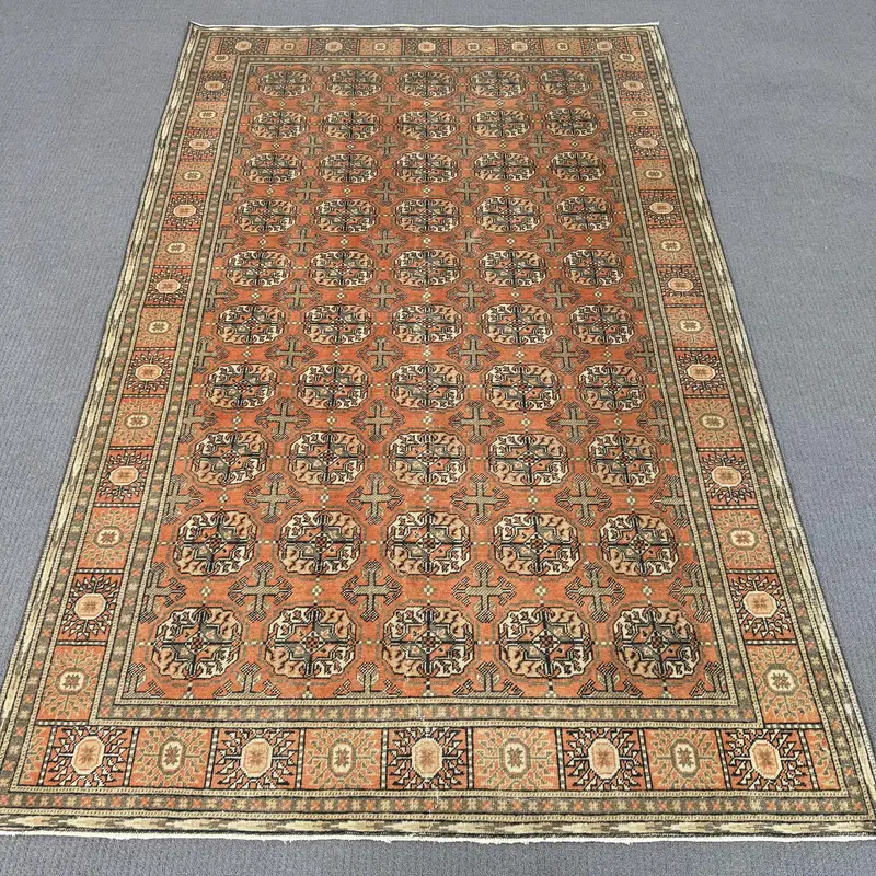 Turuncu ve Yeşil Güneybatı Halısı, 4,7x7,3 ft