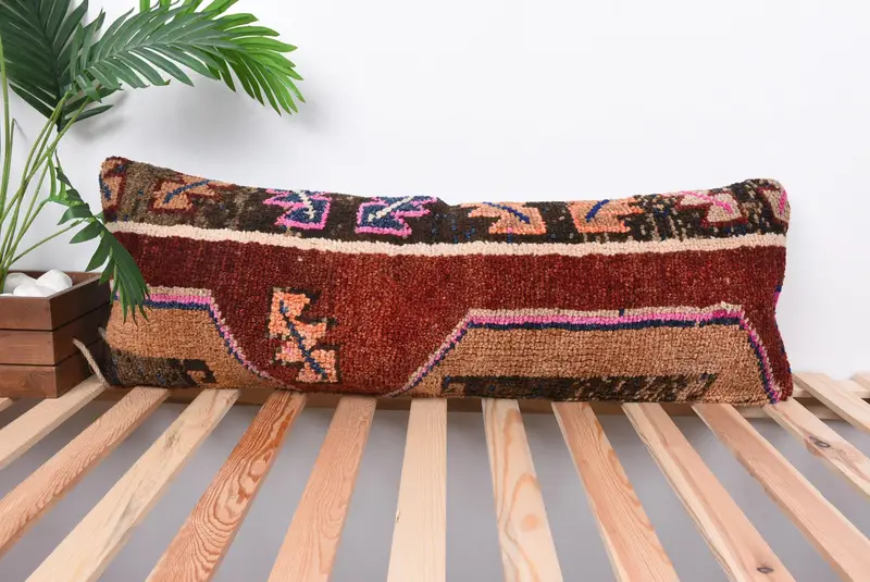 Turkish Pillow, Square Throw Cushion Case, Throw Kilim Pillow, Pillow for Sofa, Pillow Sham, 12x36 Brown Pillow Cover, Neutral Pillow Case - 1