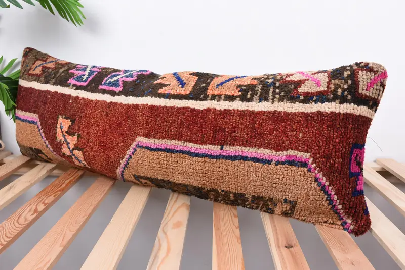Turkish Pillow, Square Throw Cushion Case, Throw Kilim Pillow, Pillow for Sofa, Pillow Sham, 12x36 Brown Pillow Cover, Neutral Pillow Case - 5