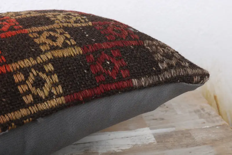 Kilim Cushion Sham, Vintage Kilim Throw Pillow, Cushion, 12x24 Orange Cushion Case, Boho Pillow, Handmade Rug Seat Pillow Cover - 6
