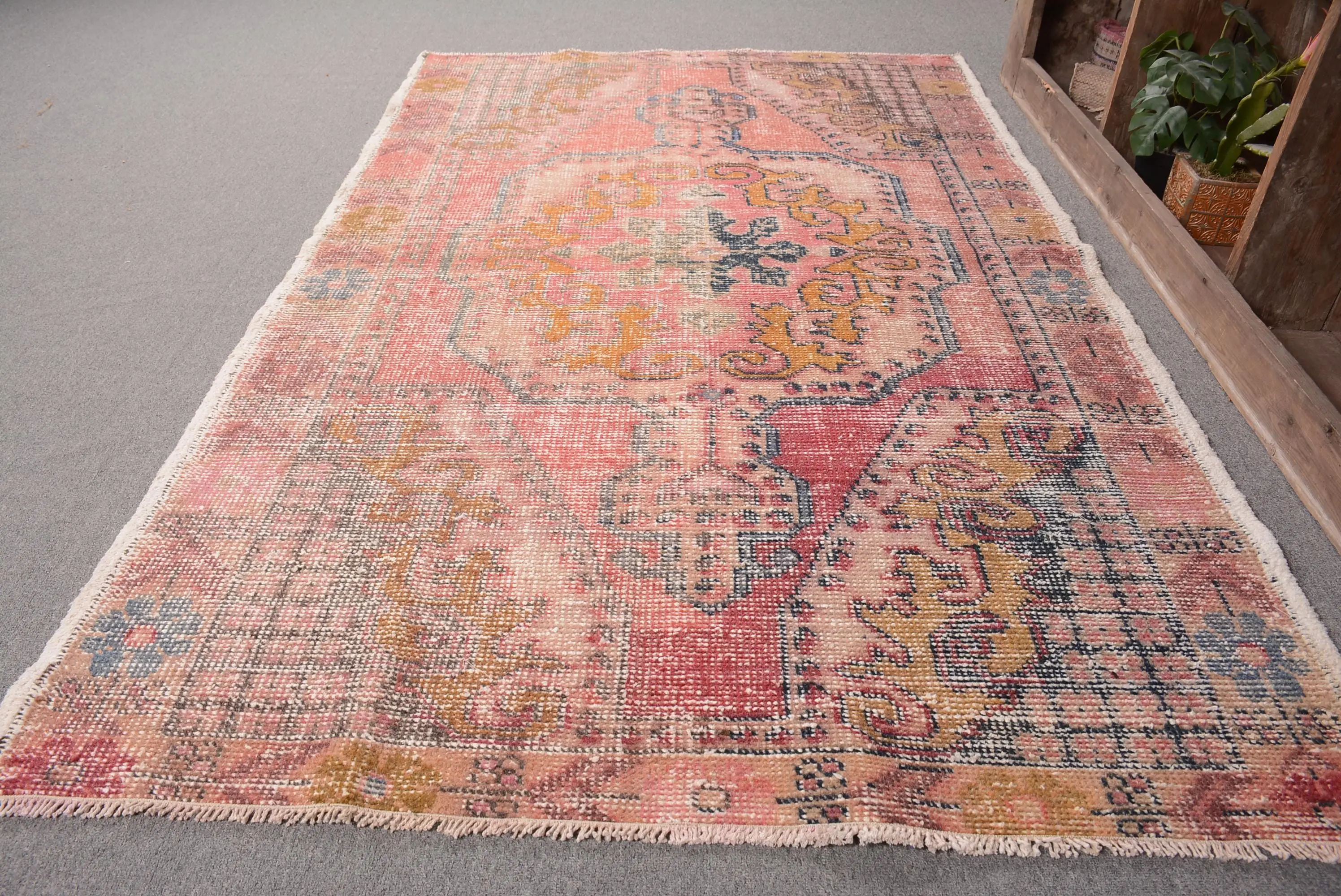 4.2x6.8 ft Vintage Turkish Rug, Area Rug, Red Blue Camouflage Wool Rug - 1