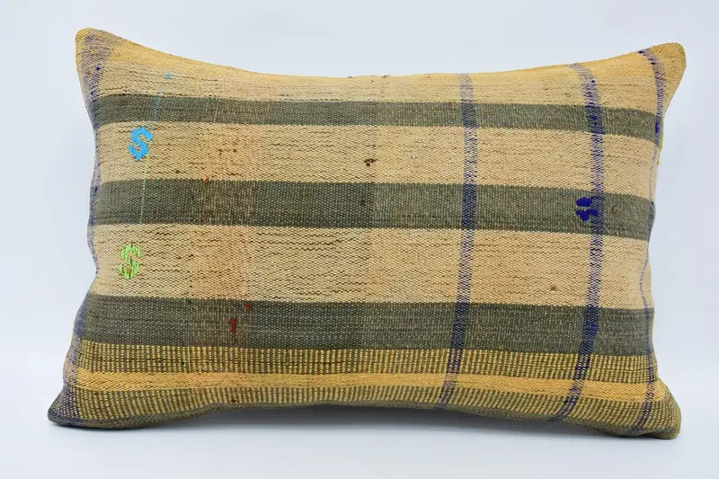 Handmade Kilim Cushion, Gift Pillow, Square Throw Cushion, 16x24 Beige Cushion, Vintage Pillow, Ottoman Pillow Case, Pillow Cover, Toss Pillow Case - 1