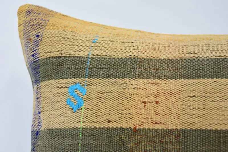 Handmade Kilim Cushion, Gift Pillow, Square Throw Cushion, 16x24 Beige Cushion, Vintage Pillow, Ottoman Pillow Case, Pillow Cover, Toss Pillow Case - 2