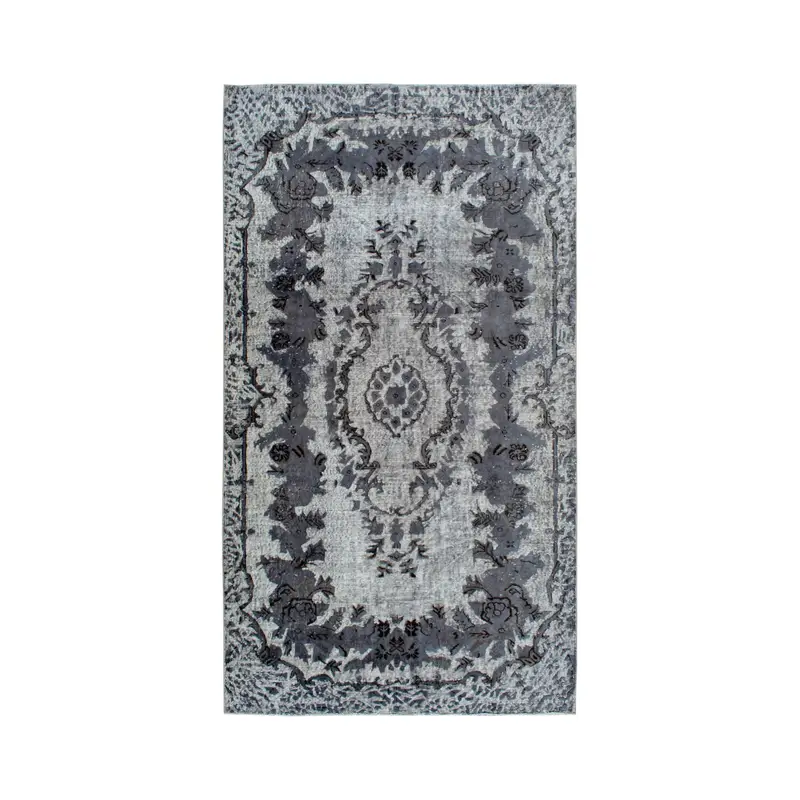 Turkish Oushak Large Rug 5.3x9.4 ft (161x286 cm), Vintage Gray Plants & trees Rug - 1