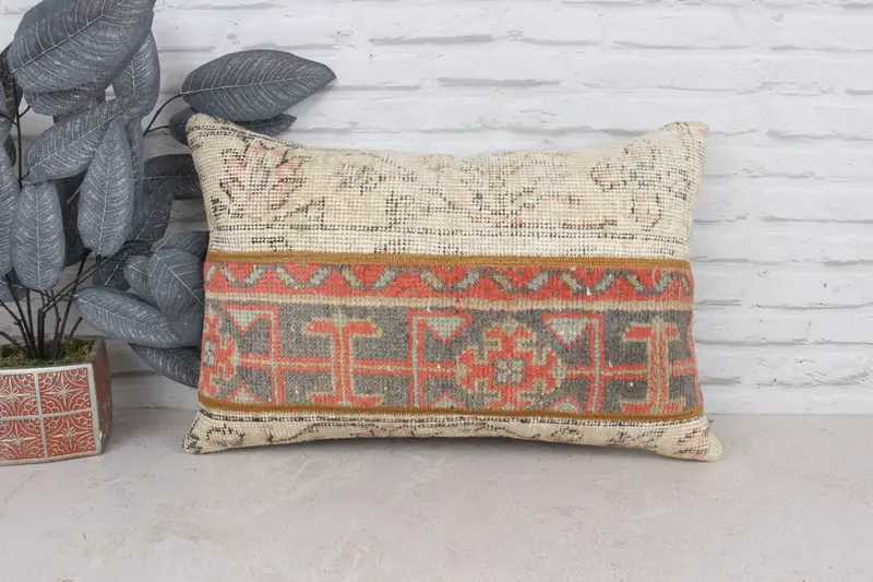 Turkish Kilim Pillow, Cushion Cover, Pillow for Couch, 16x24 Beige Cushion Cover, Vintage Throw Cushion Case, Christmas Pillow Sham, Vintage Pillow - 1