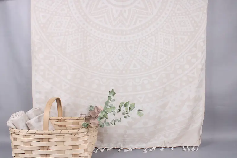 Organic Turkish Bath Towel Beige, Patterned, 40x71 Inches