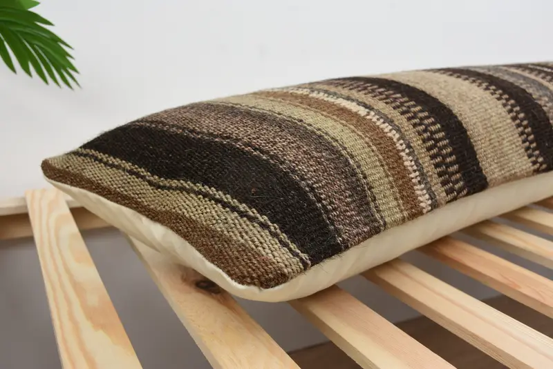 12x43 Brown Cushion Cover, Pillow Sham, Turkish Pillow, Handmade Kilim Cushion, Throw Kilim Pillow, Natural Pillow Cover, Bolster Throw Pillow - 6
