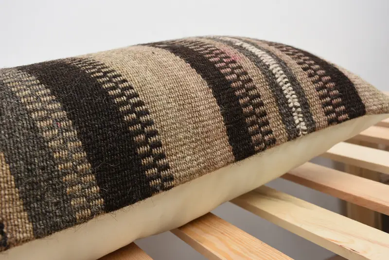 12x43 Brown Cushion Cover, Pillow Sham, Turkish Pillow, Handmade Kilim Cushion, Throw Kilim Pillow, Natural Pillow Cover, Bolster Throw Pillow - 7
