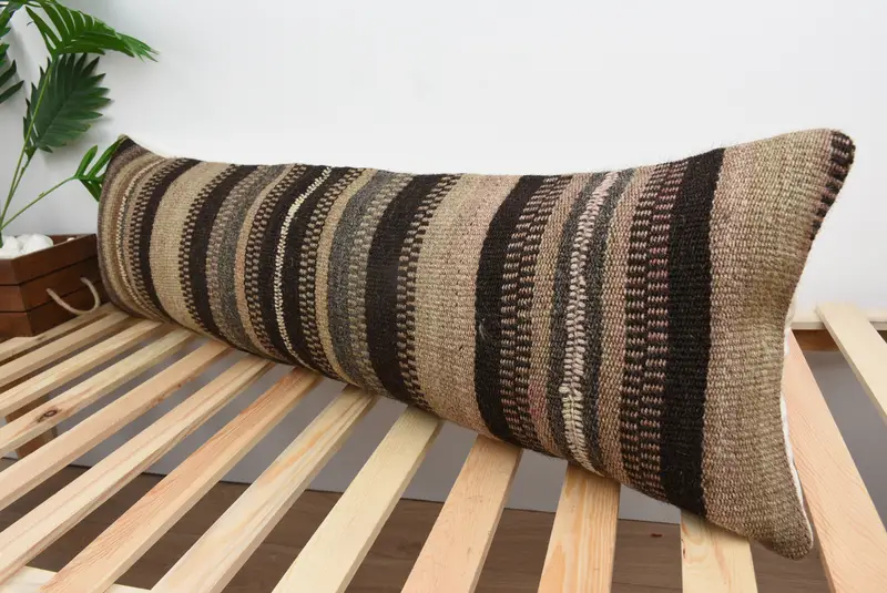 12x43 Brown Cushion Cover, Pillow Sham, Turkish Pillow, Handmade Kilim Cushion, Throw Kilim Pillow, Natural Pillow Cover, Bolster Throw Pillow - 5
