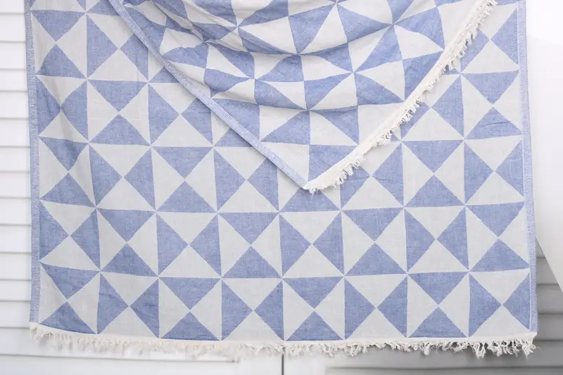 Beach Towel Monogram Turkish Cotton Sax Blue Geometric, 40x71 Inches