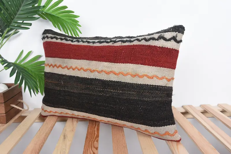 Vintage Pillow, Vintage Kilim Pillow, Pillow, Hippie Throw Pillow, 16x24 Red Pillow Case, Boho Pillow Sham Cover, Office Chair Cushion Case - 5