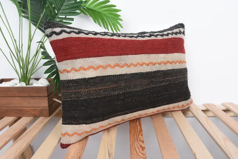 Vintage Pillow, Vintage Kilim Pillow, Pillow, Hippie Throw Pillow, 16x24 Red Pillow Case, Boho Pillow Sham Cover, Office Chair Cushion Case - 4