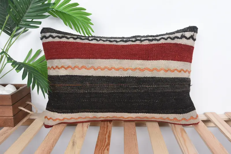 Vintage Pillow, Vintage Kilim Pillow, Pillow, Hippie Throw Pillow, 16x24 Red Pillow Case, Boho Pillow Sham Cover, Office Chair Cushion Case - 1