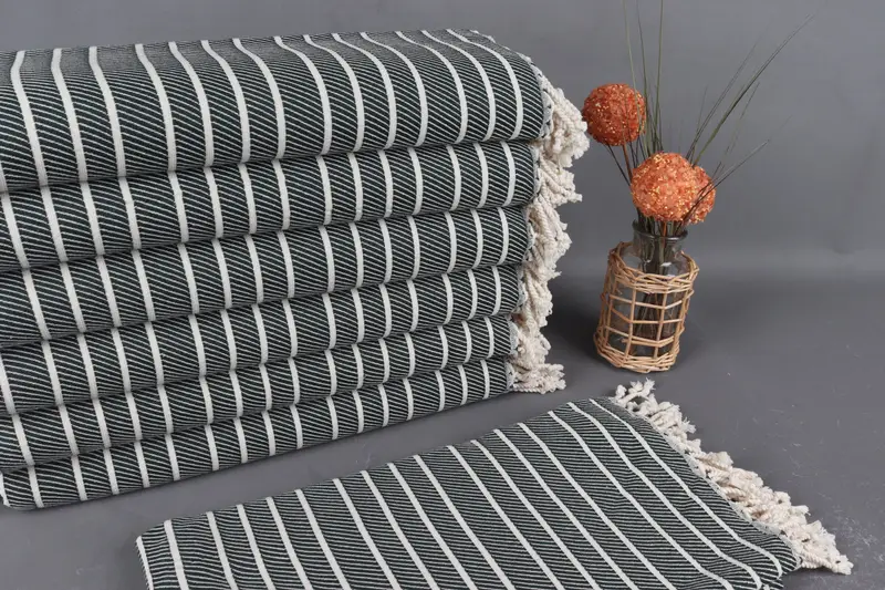 Türk Hamam Havlusu Organik Pamuk Koyu Yeşil Balıksırtı, 40x71 İnç